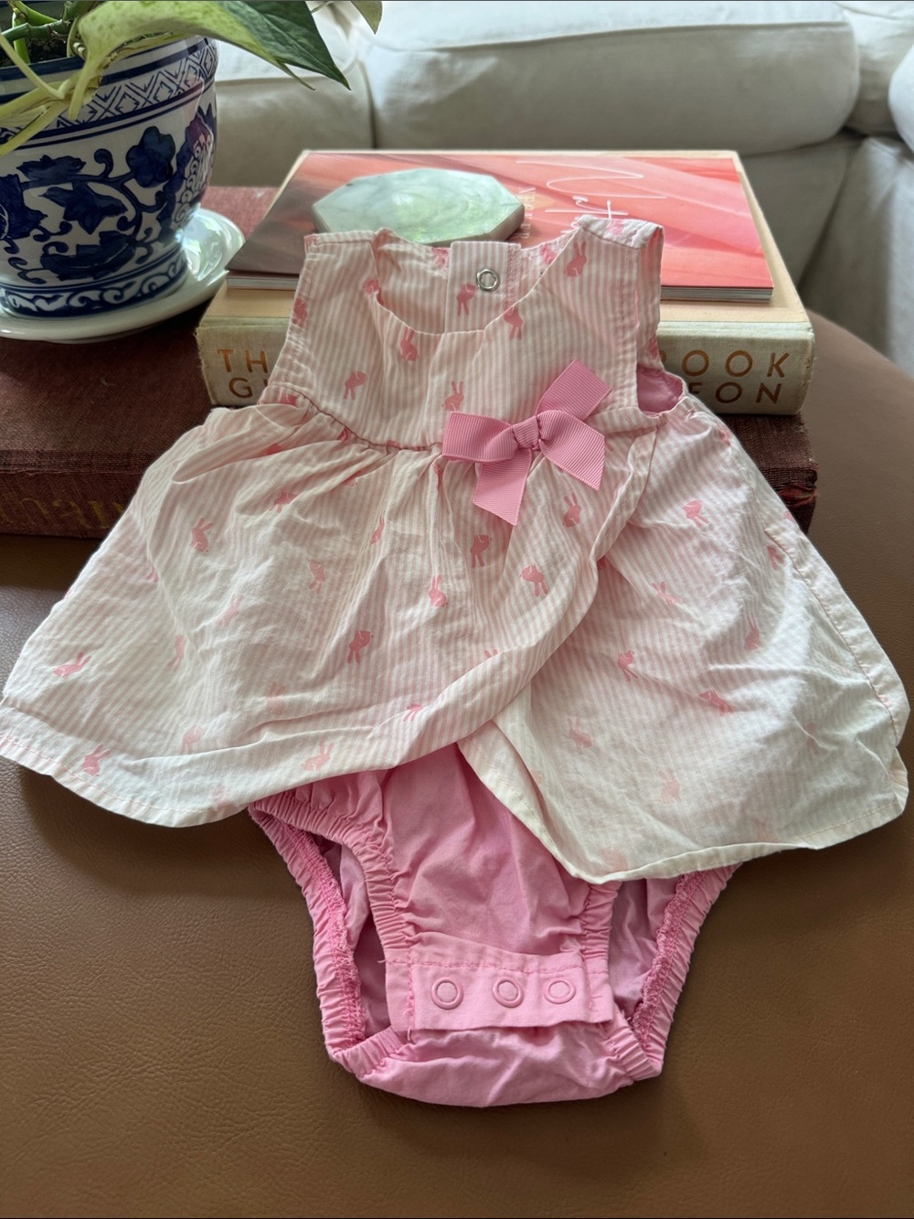 Carter's Pink Striped Dress-Style Diaper Cover with Bow